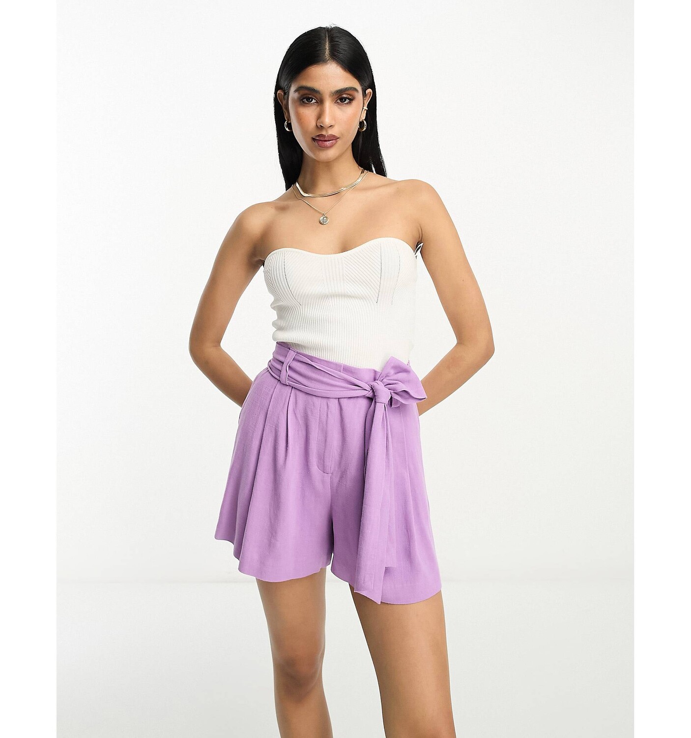 

Шорты цвета орхидеи ASOS DESIGN с завязками на талии и льном