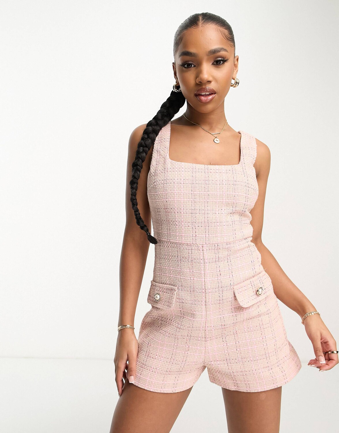 

Розовый клетчатый комбинезон с комбинезоном из букле Miss Selfridge