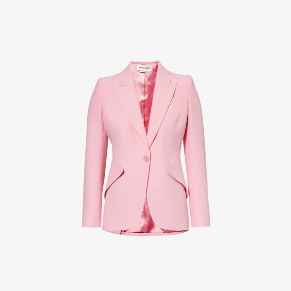 

Однобортный тканый пиджак с объемными плечами Alexander Mcqueen, розовый