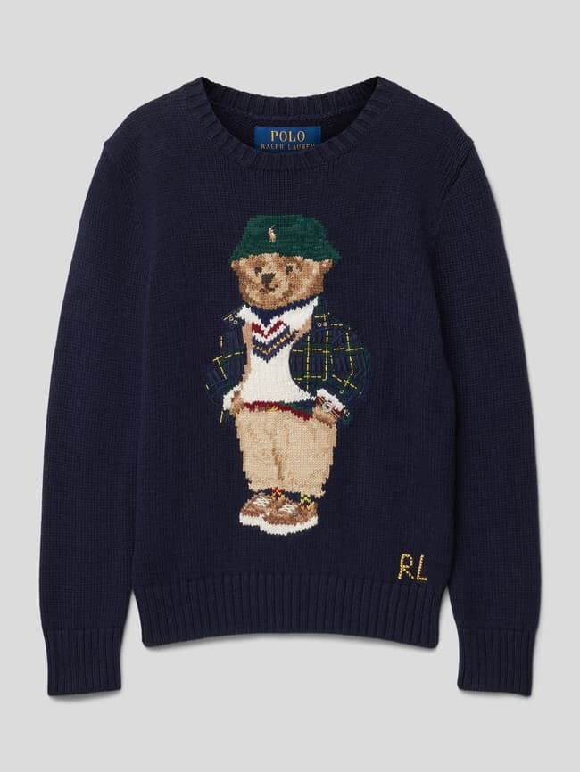 

Вязаный свитер с мотивом и вышивкой этикеток Polo Ralph Lauren, темно-синий