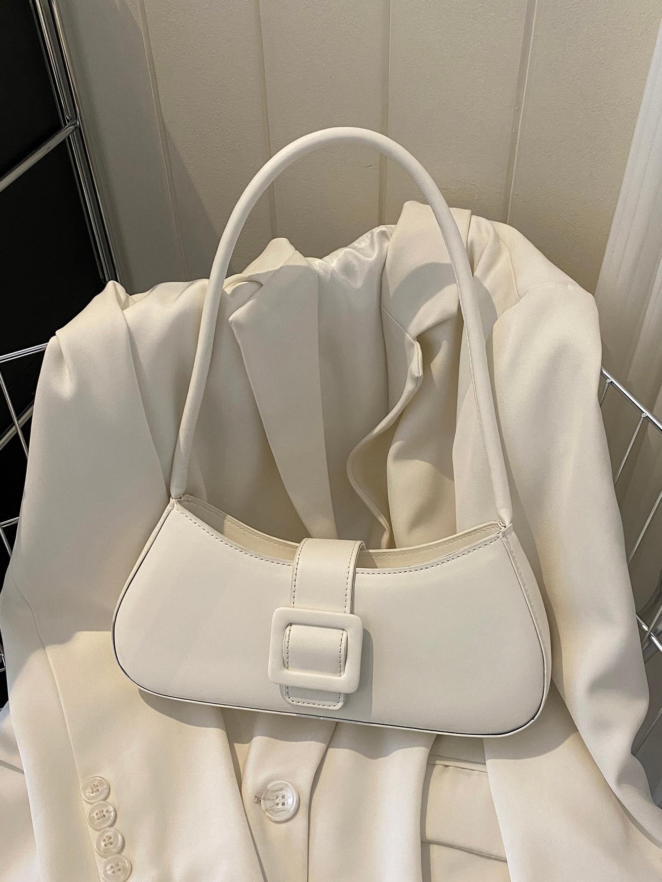 сумка на ремне сумка на плечо ручка сумка на ремне через плечо сумка на ремне регулируемый ремешок на плечо сплошной цвет 38 мм тканый пол Модная сумка с пряжкой на ремне, белый