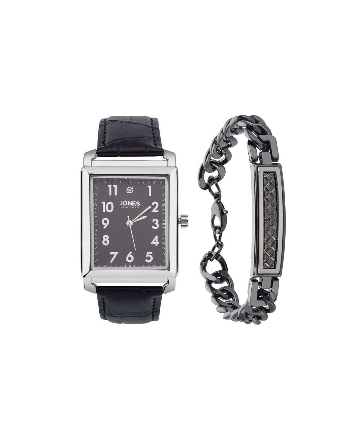 Мужские аналоговые часы из черного полиуретанового ремешка, 33 мм, комплект браслета Jones New York