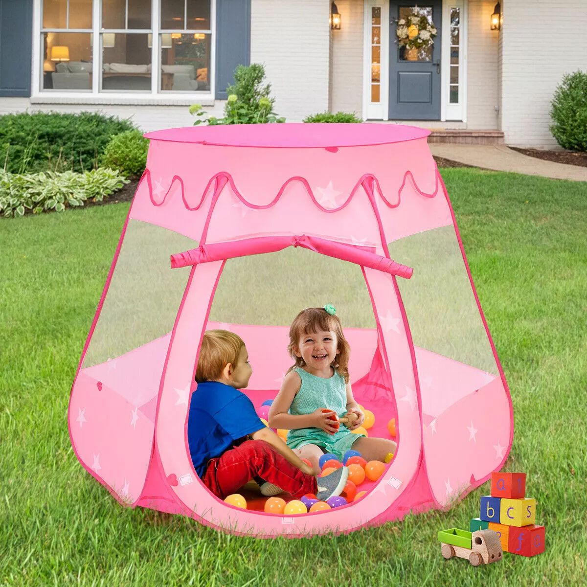 Розовая портативная детская игровая палатка со 100 шариками Slickblue