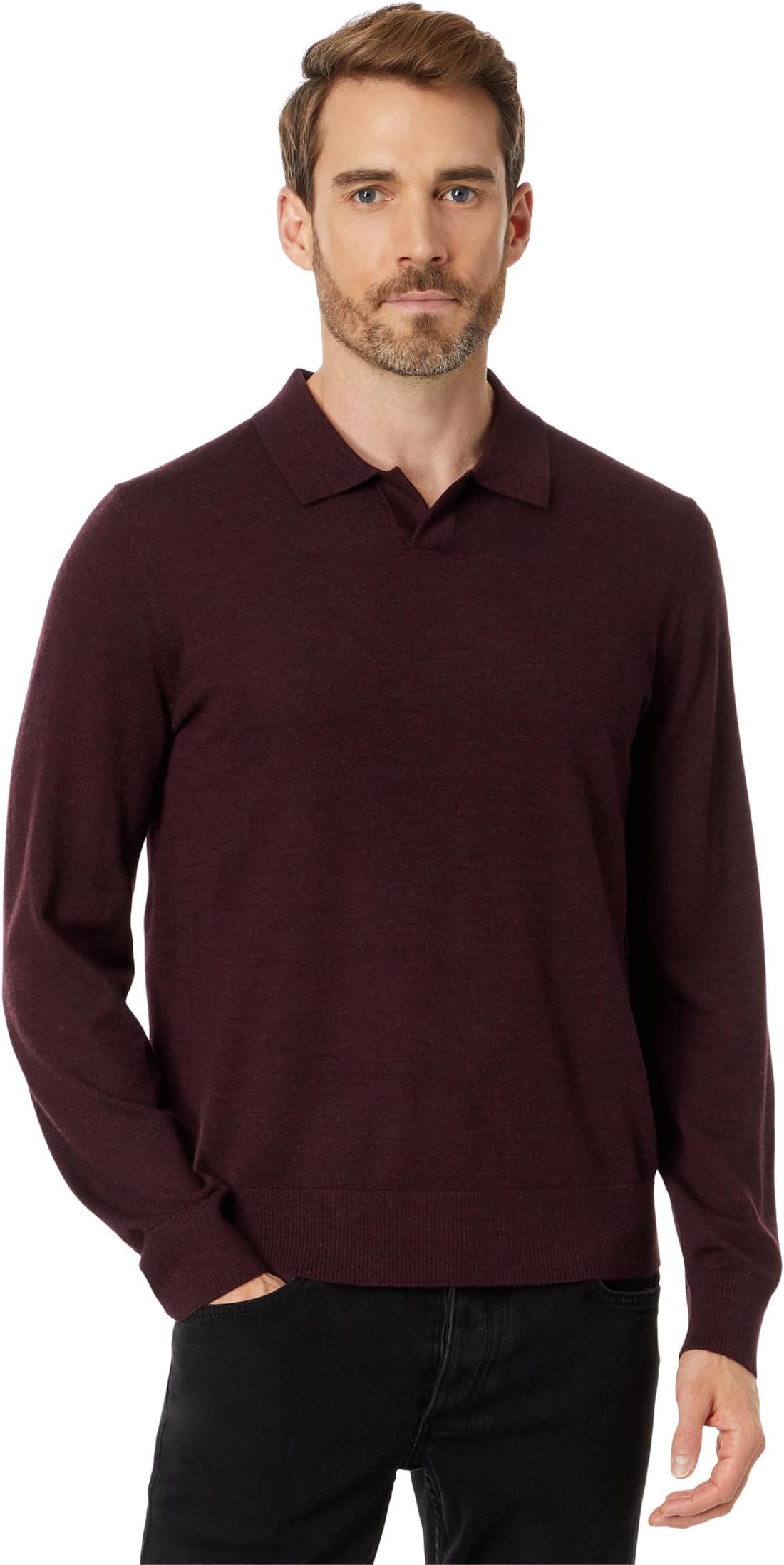 

Пуловер Vince Merino Long Sleeve Johnny Collar, цвет Heather Pinot Vino