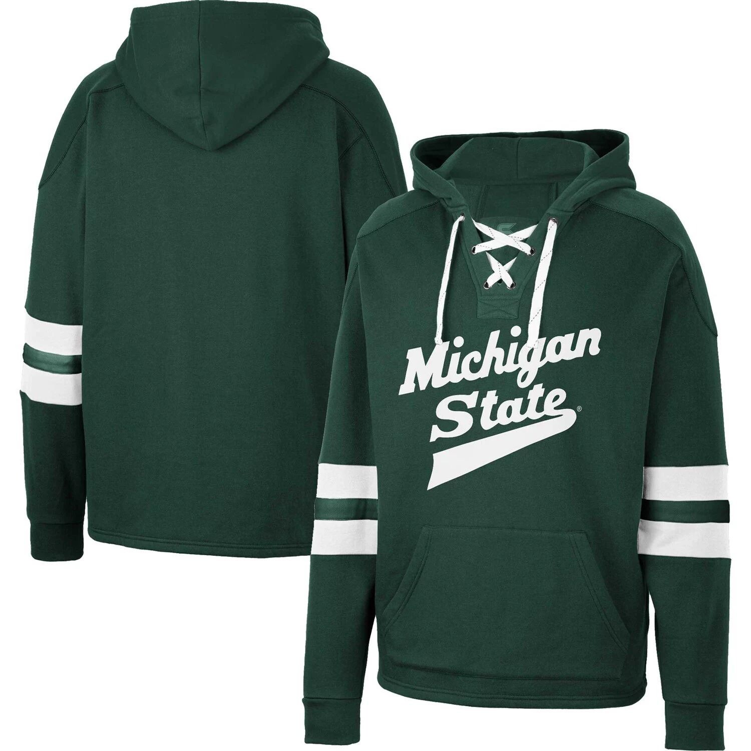 

Мужской зеленый пуловер с капюшоном Michigan State Spartans на шнуровке 4.0 Colosseum