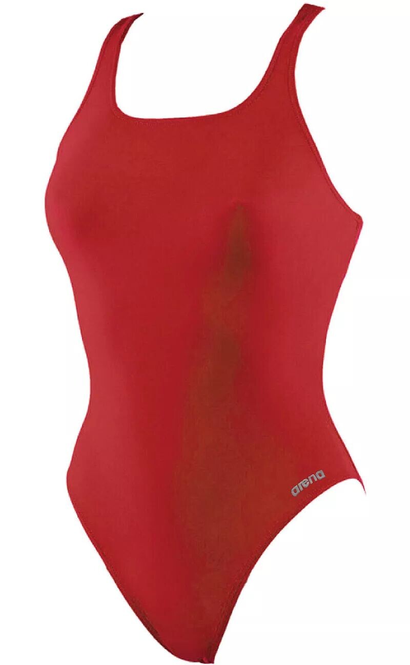

Купальник Arena для девочек Madison Swim-Tech сзади, красный/серебристый металлик