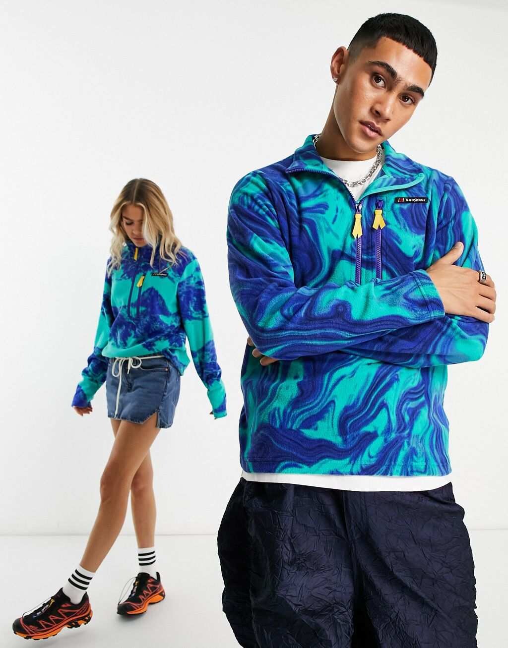

Флисовая куртка унисекс Berghaus Dean Street Prism Trango с молнией 1/2 и голубым мраморным принтом