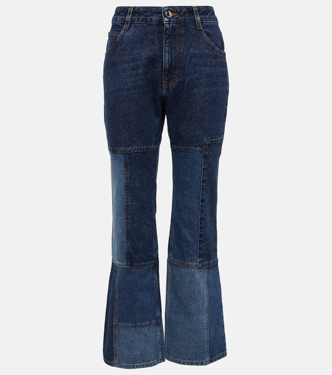 Укороченные расклешенные джинсы в технике пэчворк CHLOÉ, синий