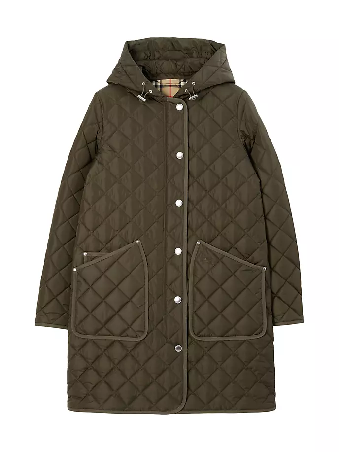 

Стеганое пальто с капюшоном Roxby Burberry, цвет dark military khaki
