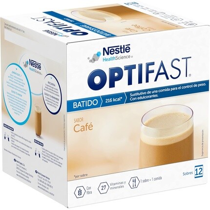 

Кофейный коктейль Optifast, богатый белками, витаминами и минералами, заменитель пищи, 55 г, упаковка из 12 шт.