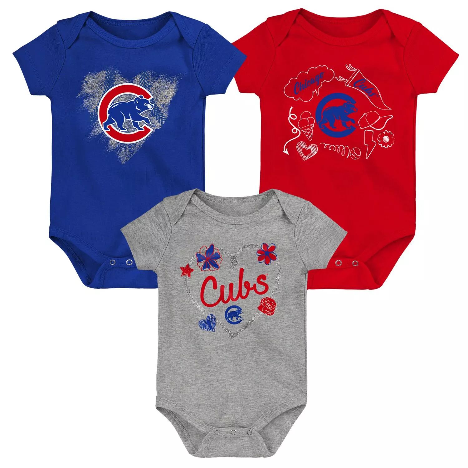 Комплект боди Infant Royal/красный/серый из трех комплектов боди Chicago Cubs Batter Up Outerstuff