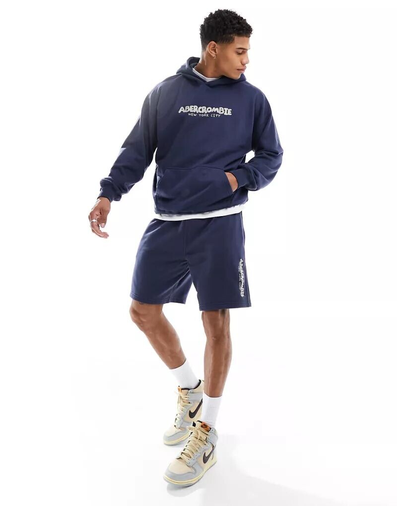 

Темно-синяя толстовка из французской махровой ткани Abercrombie & Fitch Mix & Match с вышитым логотипом и тамбурной строчкой