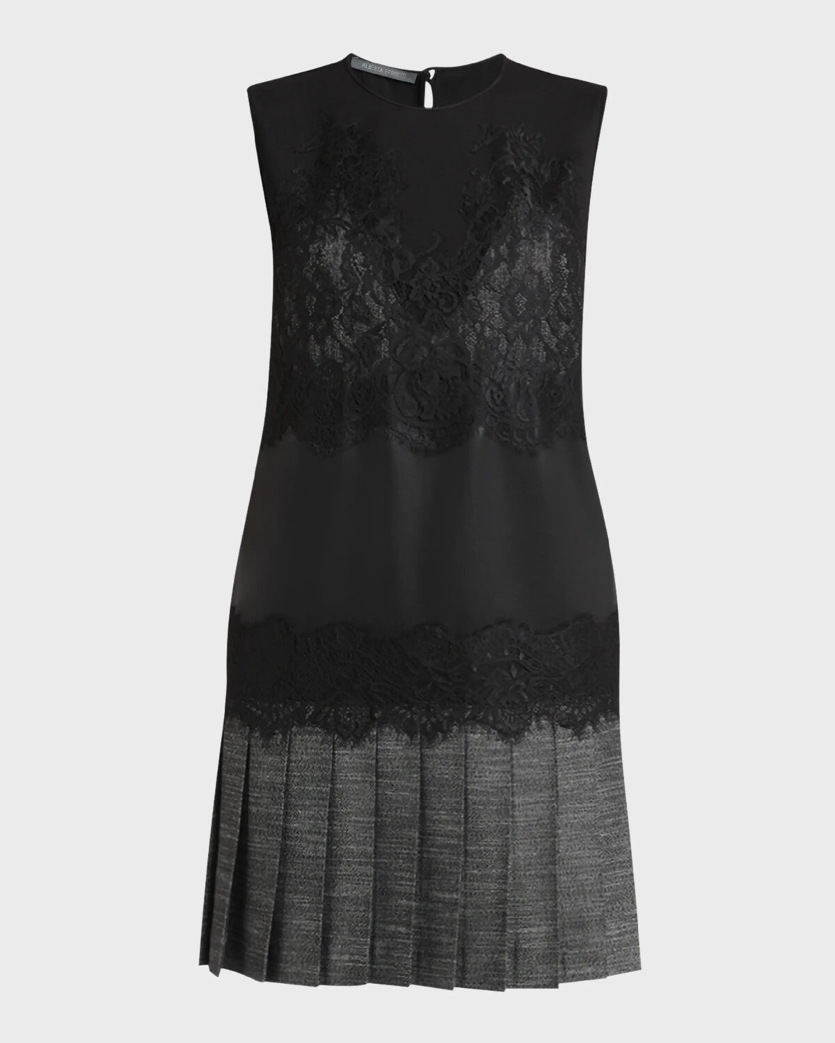 

Кружевное плиссированное мини-платье без рукавов Alberta Ferretti, цвет Multi Black