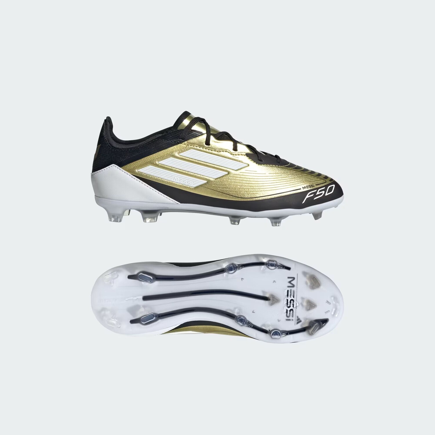 

Детские бутсы на твердом грунте Messi F50 Pro Adidas, цвет Gold Metallic/Cloud White/Core Black