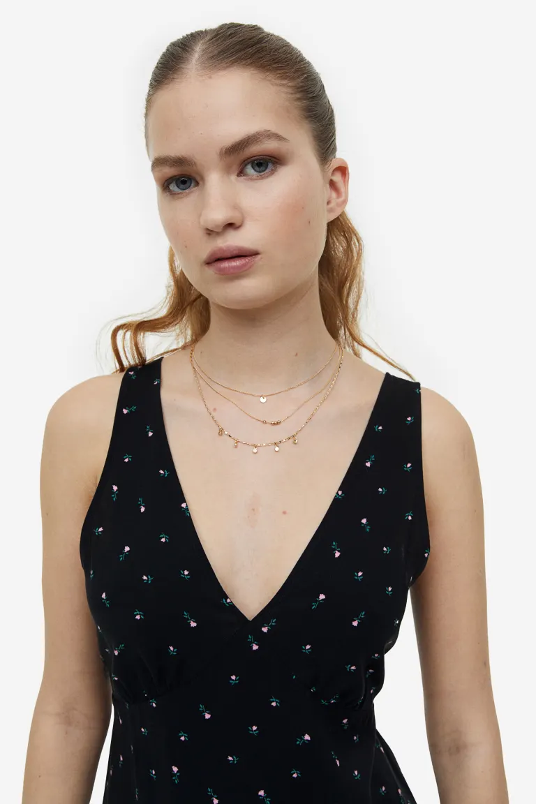 Платье с треугольным вырезом и завязками H&M, черный