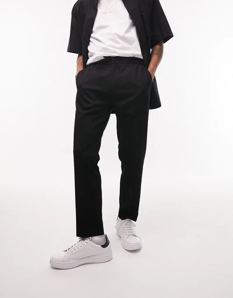 Topman – элегантные узкие брюки черного цвета с эластичным поясом элегантные брюки с поясом stradivarius синий
