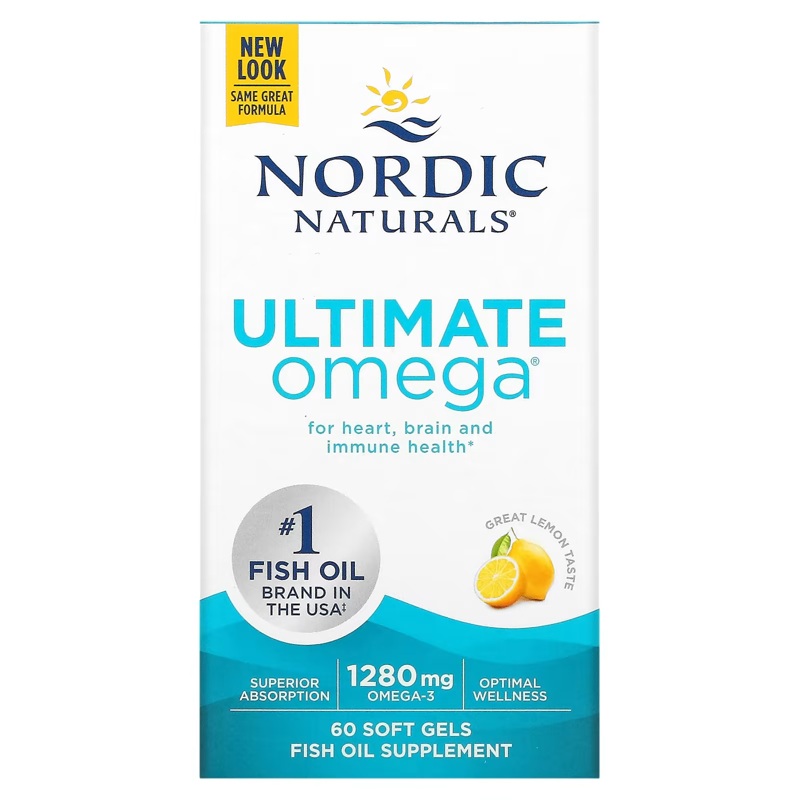 Ultimate Omega Lemon 1280 мг, 60 мягких таблеток (640 мг на мягкую желатиновую таблетку) Nordic Naturals nordic naturals ultimate omega 2x клубника 1120 мг 60 мягких мини желатиновых капсул 560 мг на мягкую гель