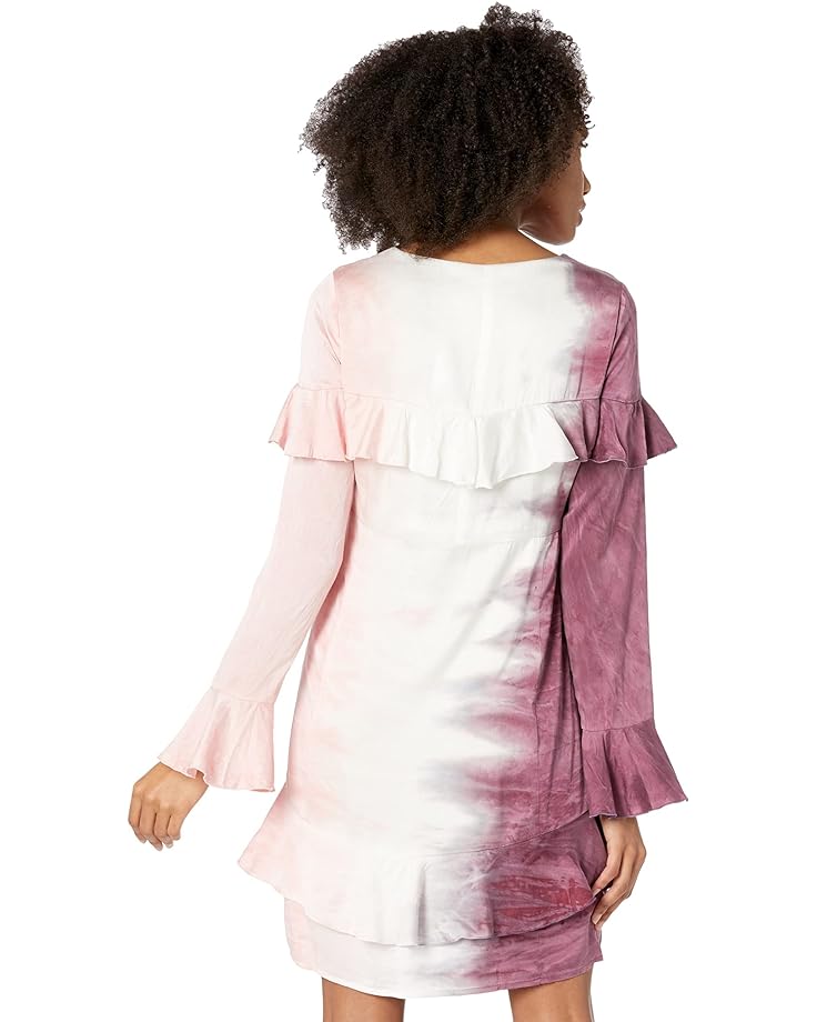цена Платье Chaser Long Sleeve V-Neck Ruffle Mini Dress, цвет Pink Tie-Dye