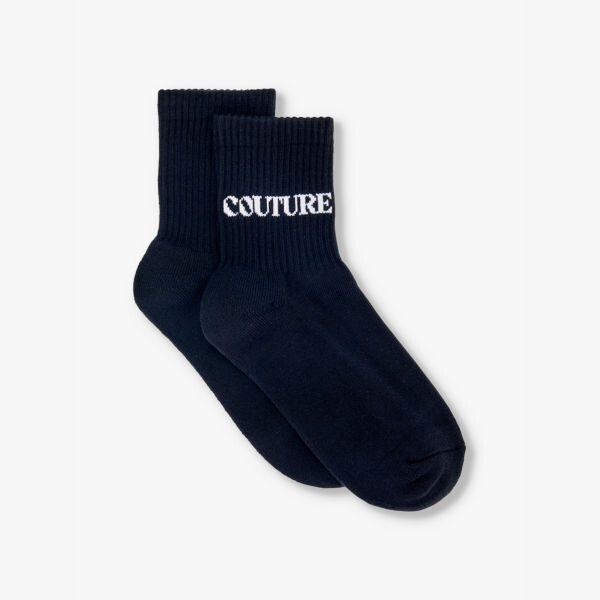

Носки из смеси хлопка с логотипом и интарсией, ребристые манжеты The Couture Club, черный