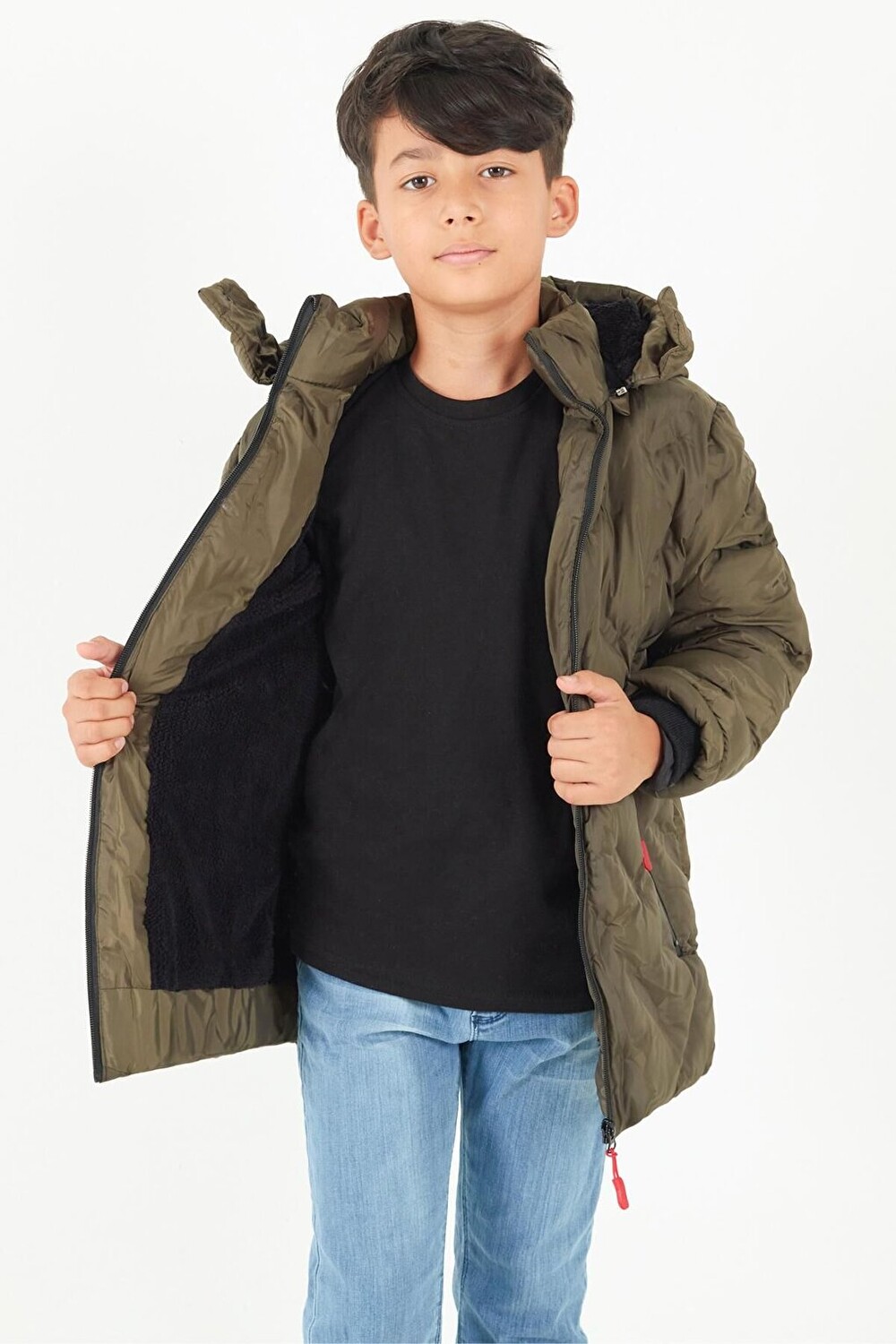 

Пальто для мальчика Cross Printed Hooded Puffer Coat 14539 Bilen Kids, хаки