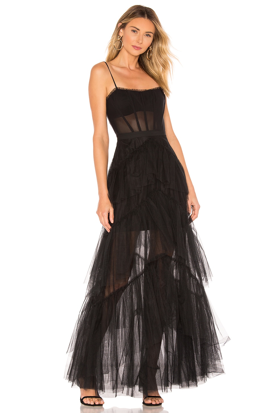 цена Платье BCBGMAXAZRIA Corset Tulle Gown, черный