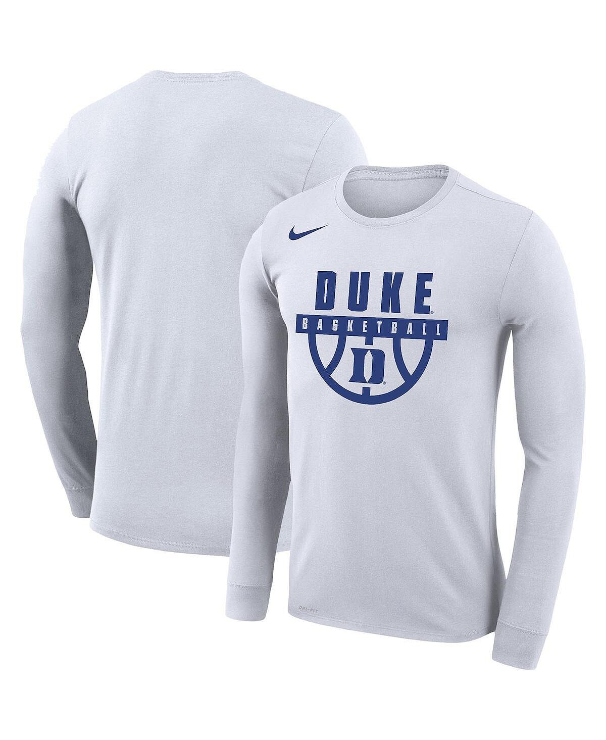 

Мужская белая футболка Duke Blue Devils Basketball Drop Legend с длинным рукавом Performance Nike, Белый