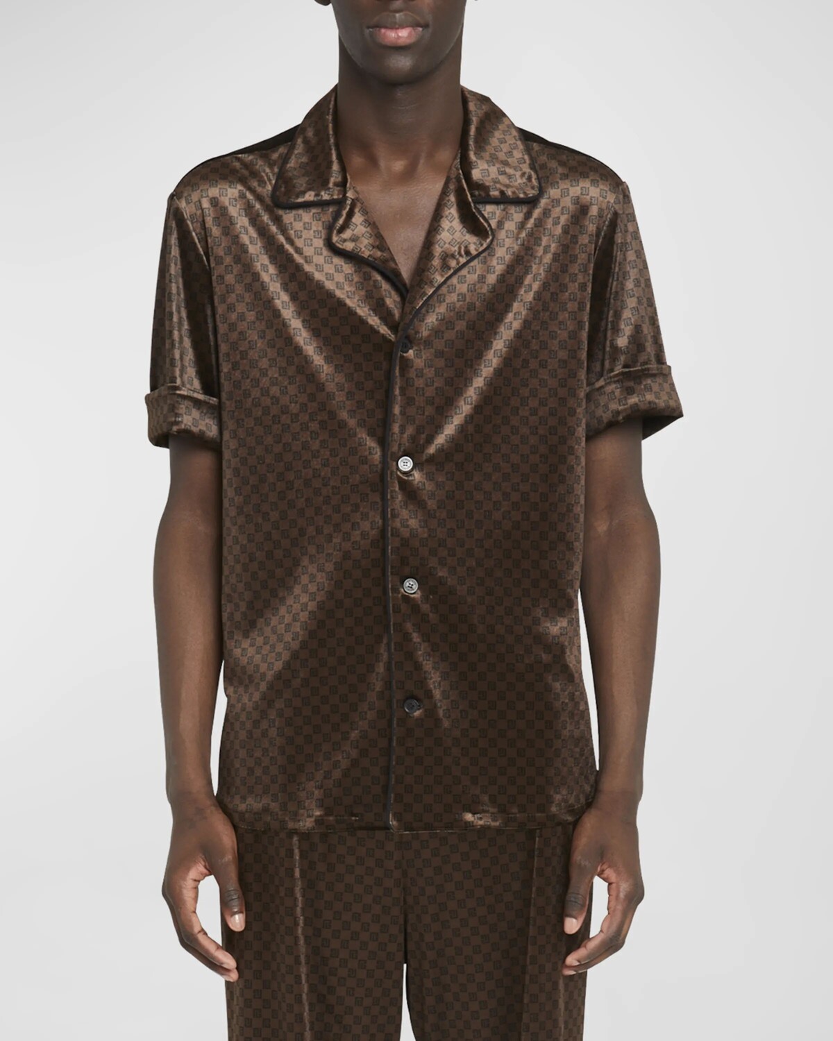 

Мужская бархатная рубашка Mini Monogram Camp Balmain, цвет Brown/Multi