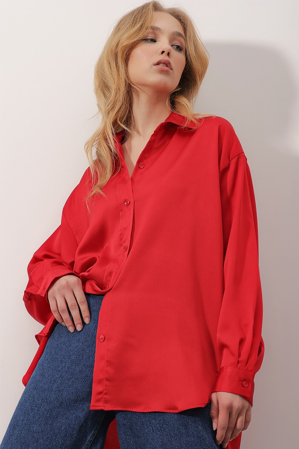 

Рубашка - Красная - Oversize Trend Alaçatı Stili, красный