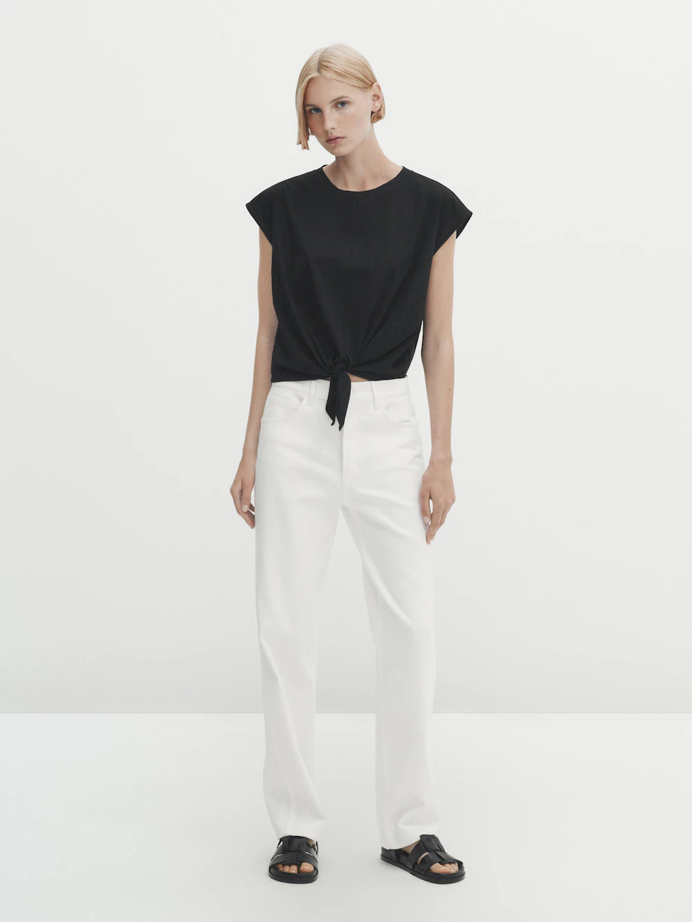 

Футболка из 100% хлопка узел спереди Massimo Dutti, черный