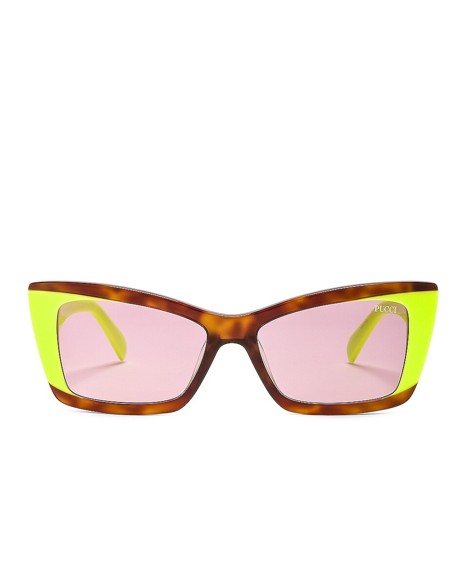 

Солнцезащитные очки Emilio Pucci Cat Eye Acetate, цвет Amber Havana, Acid Green, & Violet