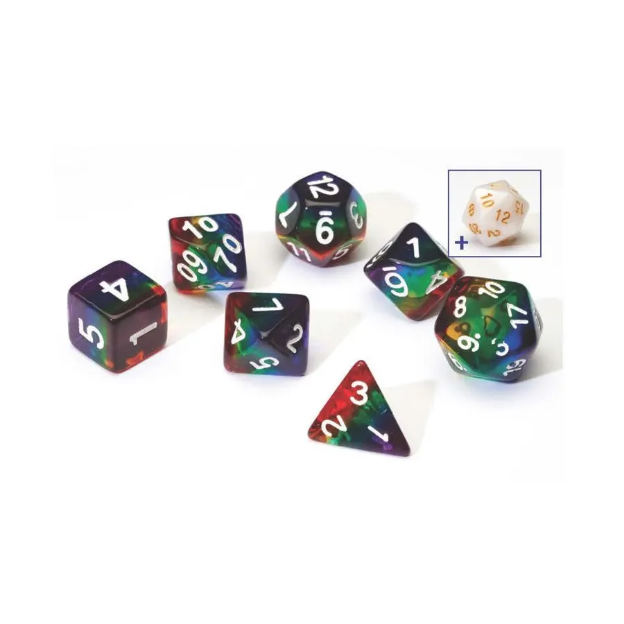 

Набор Poly — полупрозрачная радуга с белым (8), RPG Dice Sets