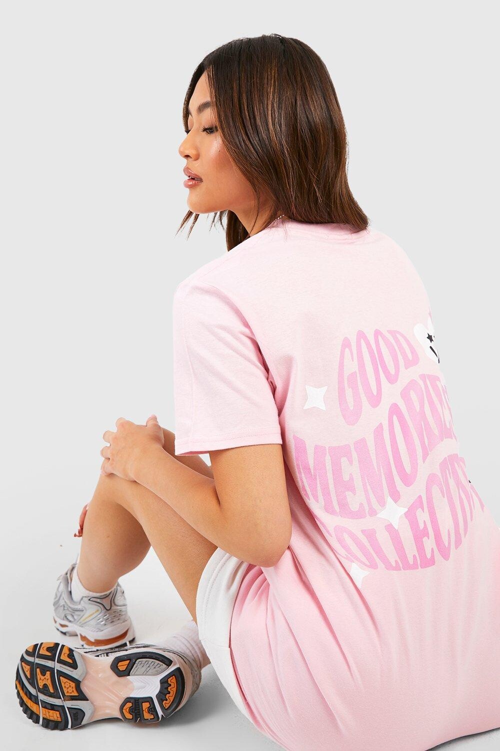 

Футболка оверсайз с принтом на спине good memories Boohoo, розовый