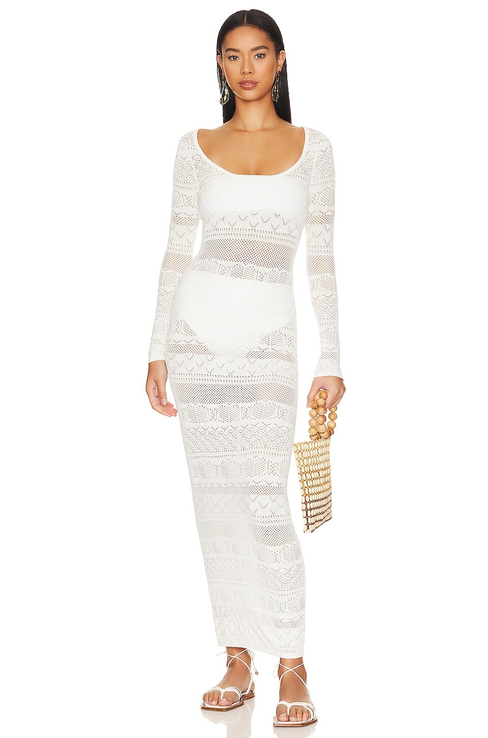 

Платье макси L'Academie Neilan Pointelle Maxi Knit Dress, слоновая кость