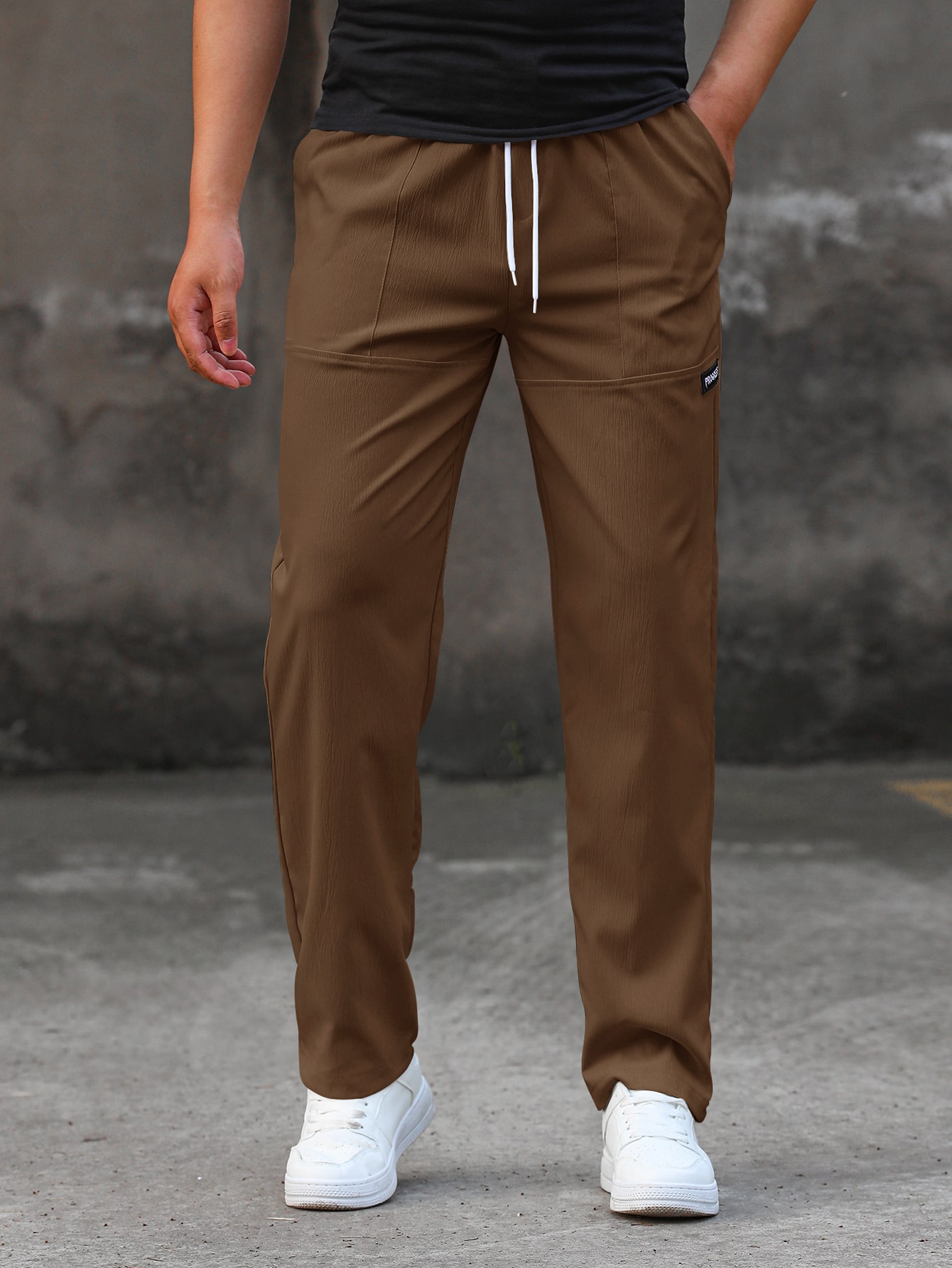 Мужские прямые брюки свободного кроя Manfinity Homme с буквенными нашивками и шнурком на талии, кофейный коричневый
