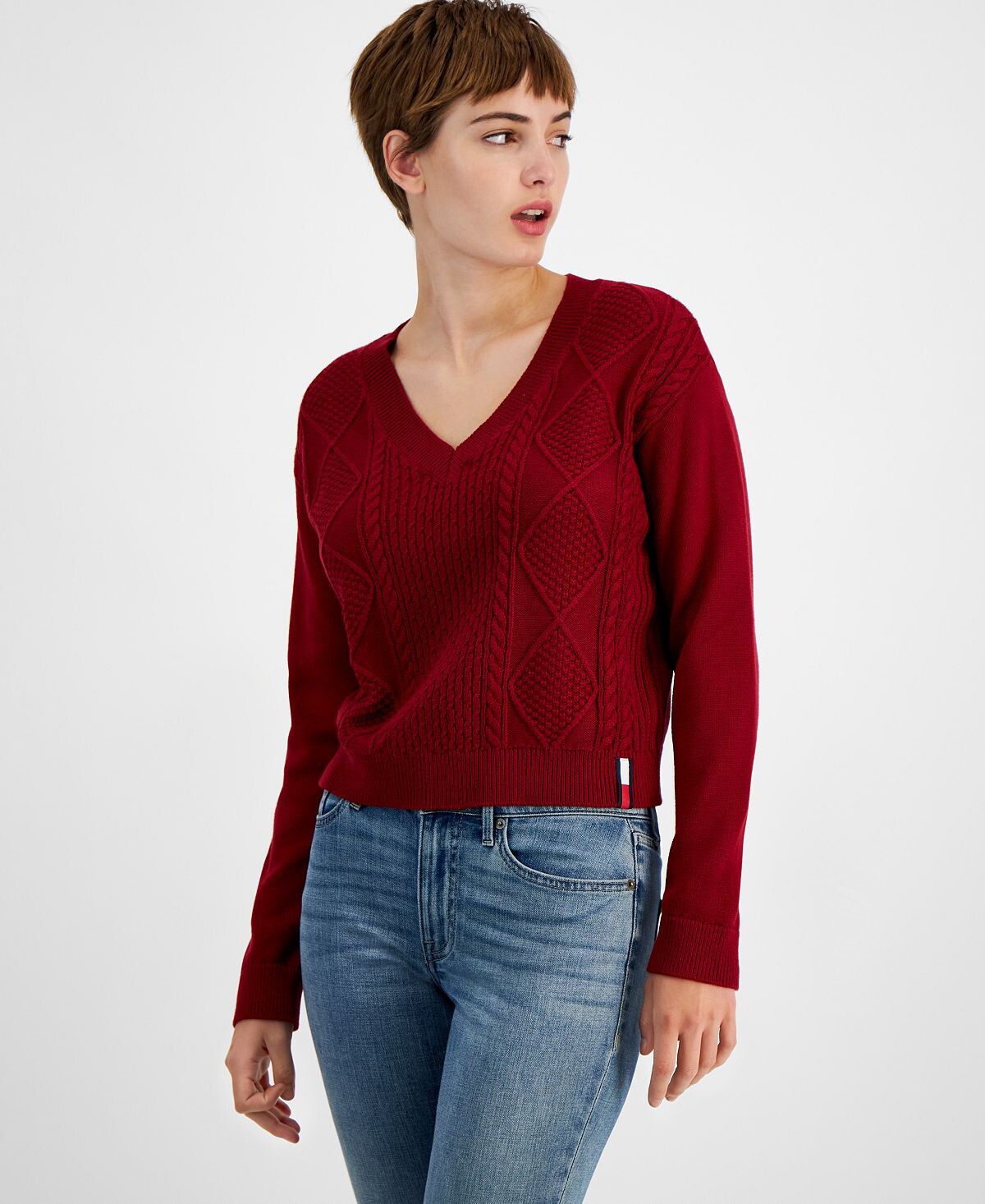 

Женский свитер косой вязки с v-образным вырезом Tommy Jeans