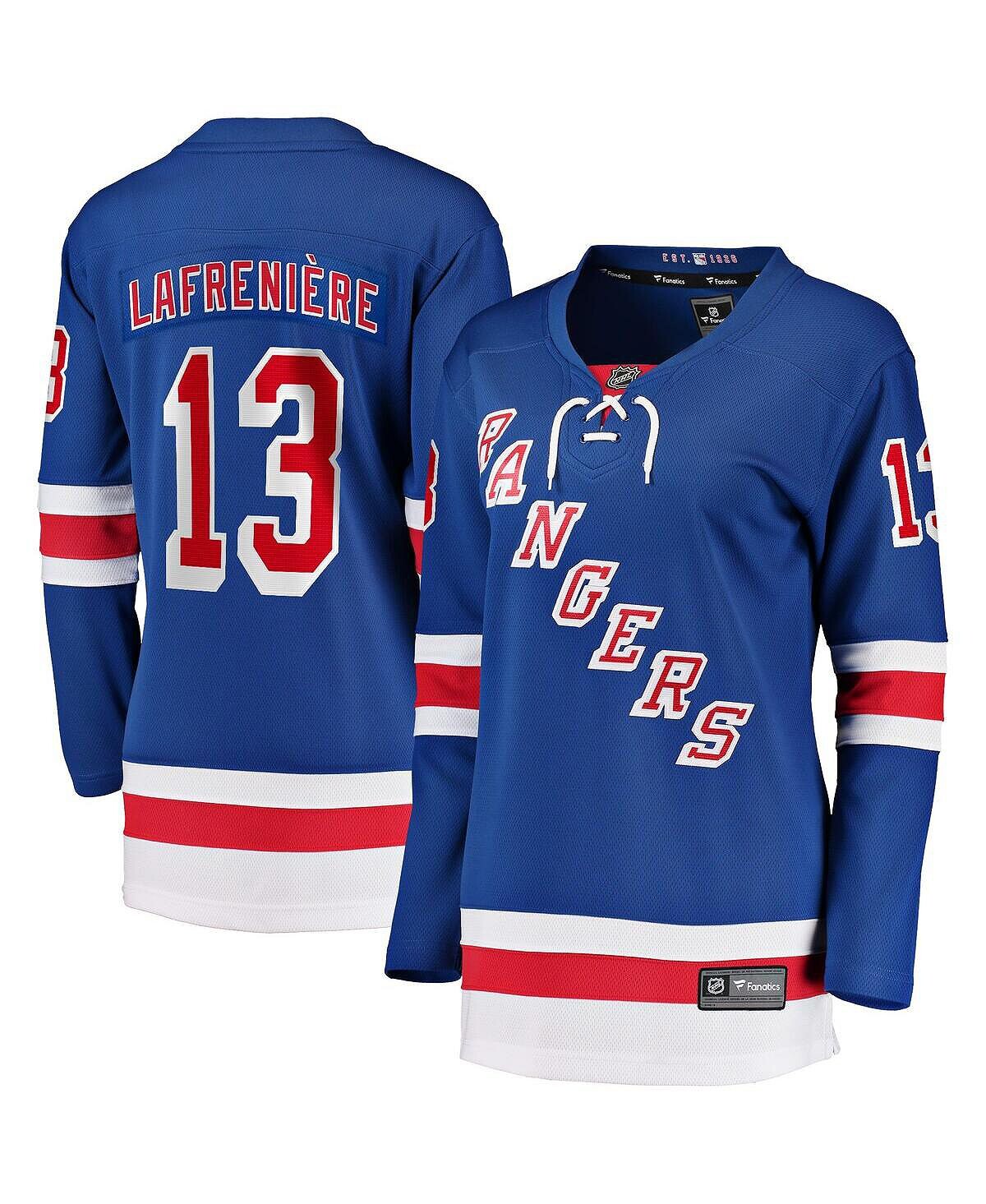 

Женская синяя футболка с логотипом Alexis Lafreniere New York Rangers Home Premier Breakaway Player Fanatics, синий