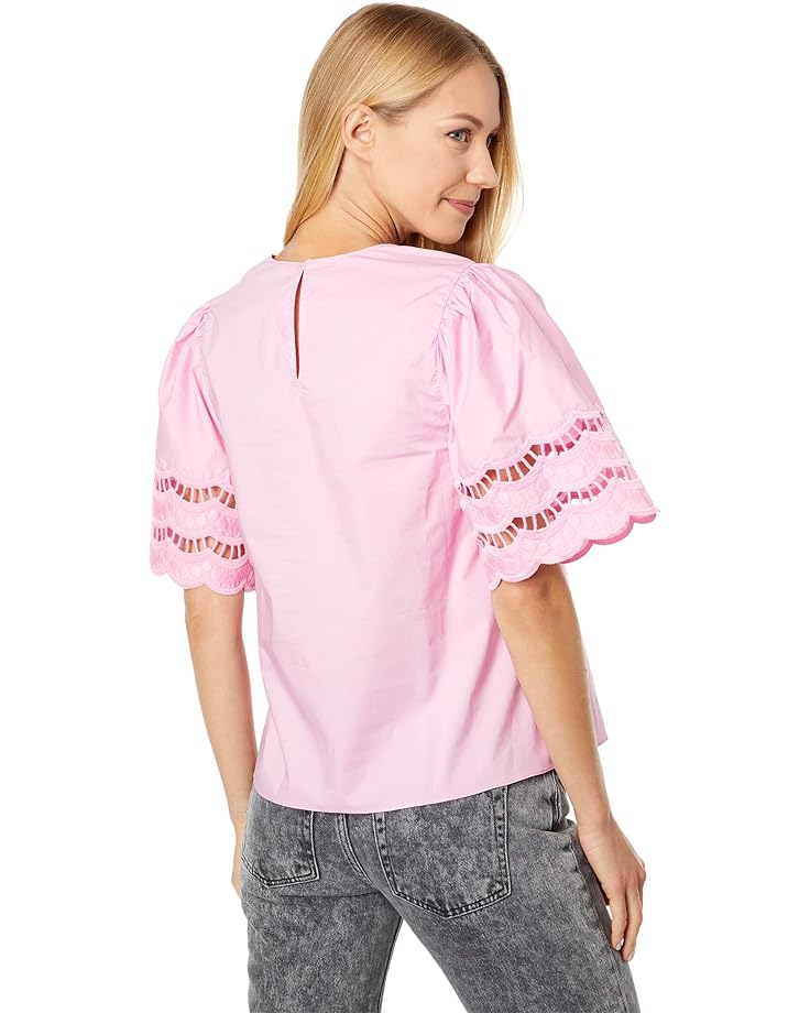 Топ English Factory Mixed Media Lace Trim Knit Top, розовый фотографии