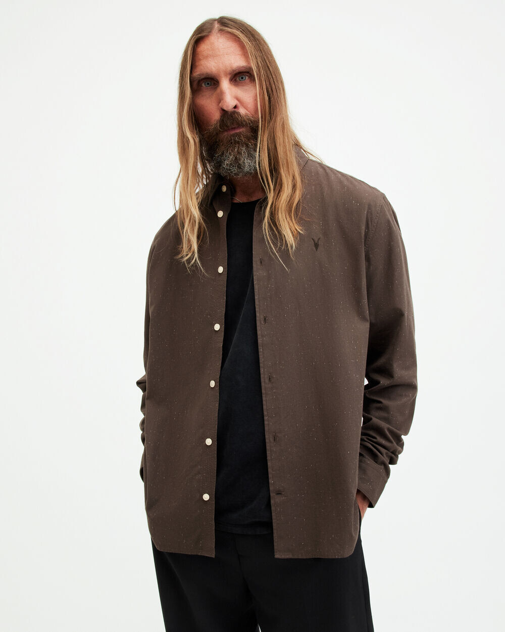 

Рубашка свободного кроя из хлопкового поплина Molera AllSaints, хна браун