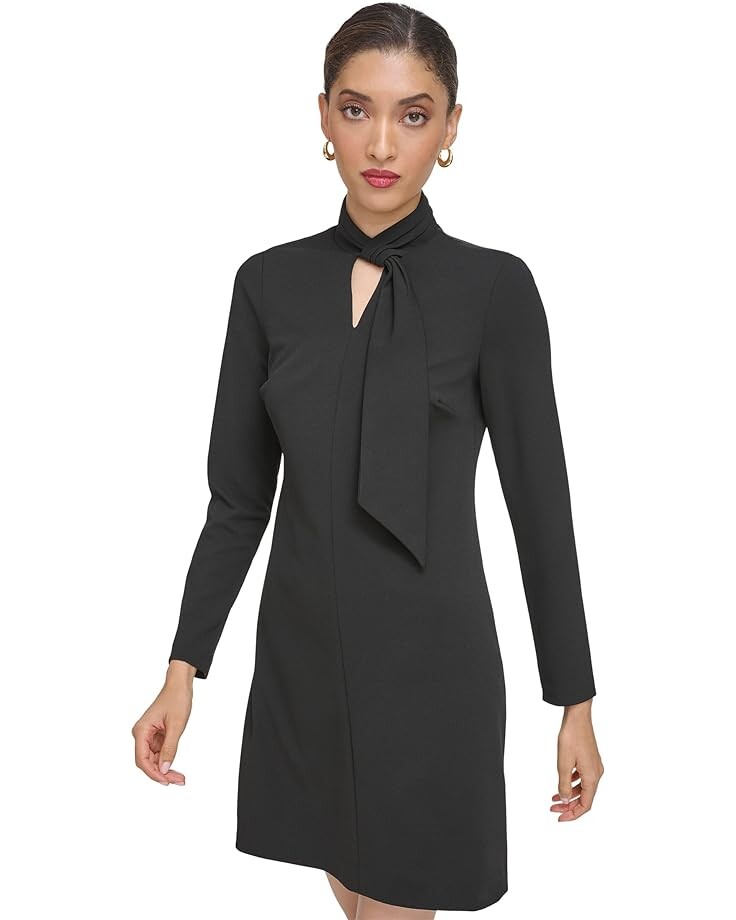 

Платье Calvin Klein Faux Tie Neck Shift with Keyhole Neck Detail, черный