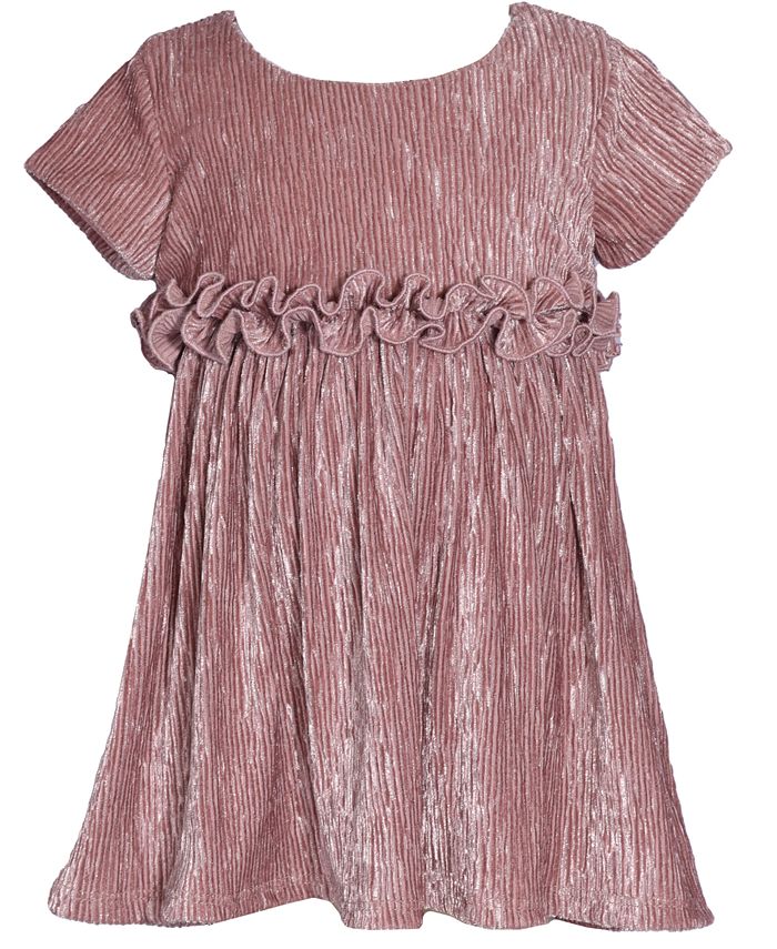 Мятое бархатное платье для маленьких девочек с короткими рукавами и рельефной деталью на талии Bonnie Baby, розовый платье с отделкой фернанда