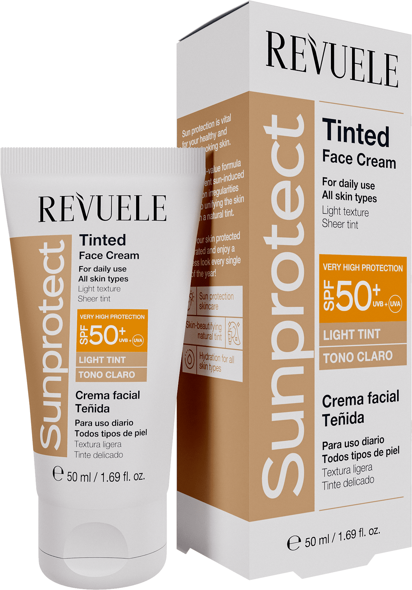 Крем-краска для лица с spf50+ светлый Revuele Sunprotect, 50 мл