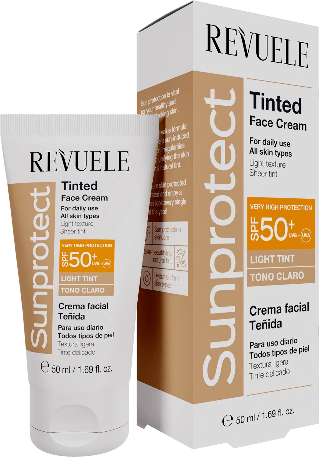 Крем-краска для лица с spf50+ светлый Revuele Sunprotect, 50 мл