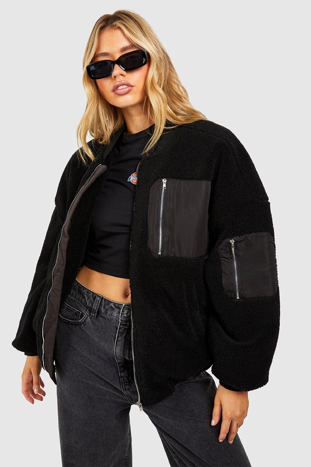 

Пальто teddy из искусственного меха Boohoo, черный