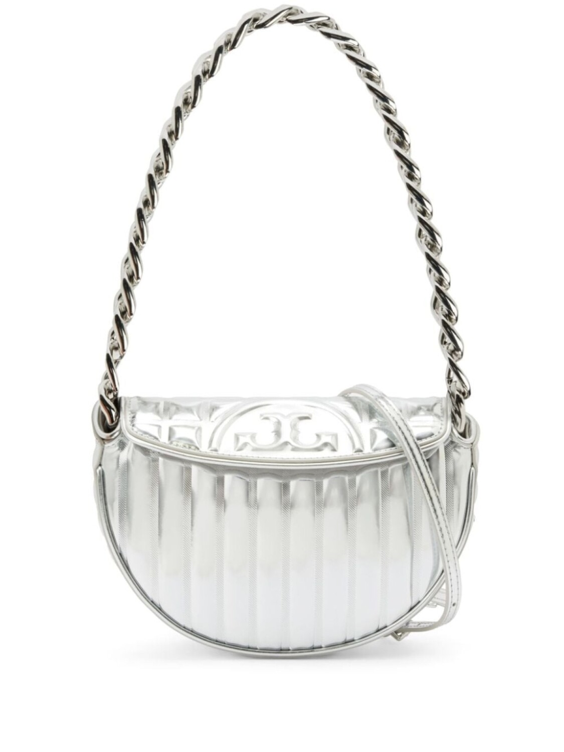 

Tory Burch мини-сумка Fleming Metallic Quilt Crescent на плечо, серебристый