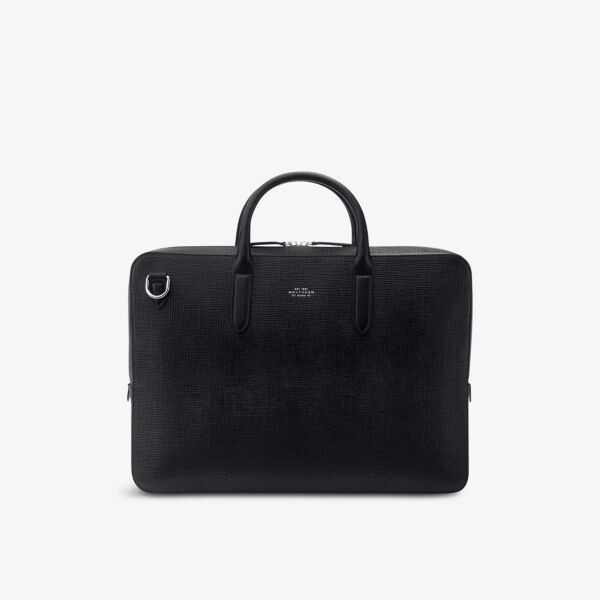 

Портфель из панамской кожи с перекрестной текстурой Smythson, черный