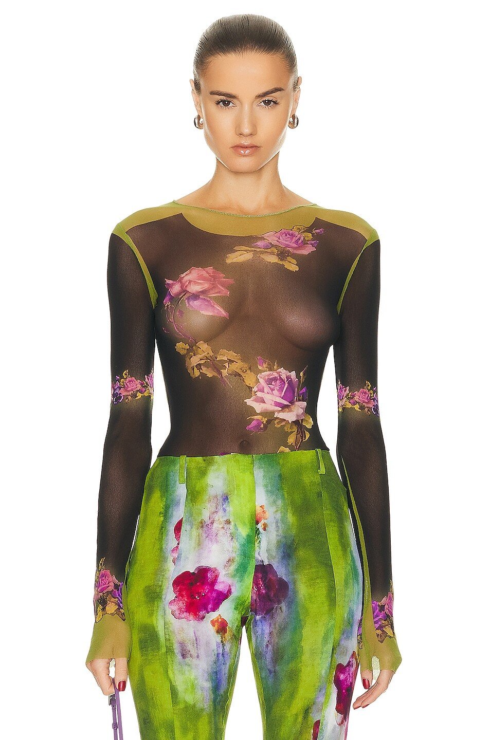 

Топ Jean Paul Gaultier Fleur Petit Grand Long Sleeve, цвет Green & Black