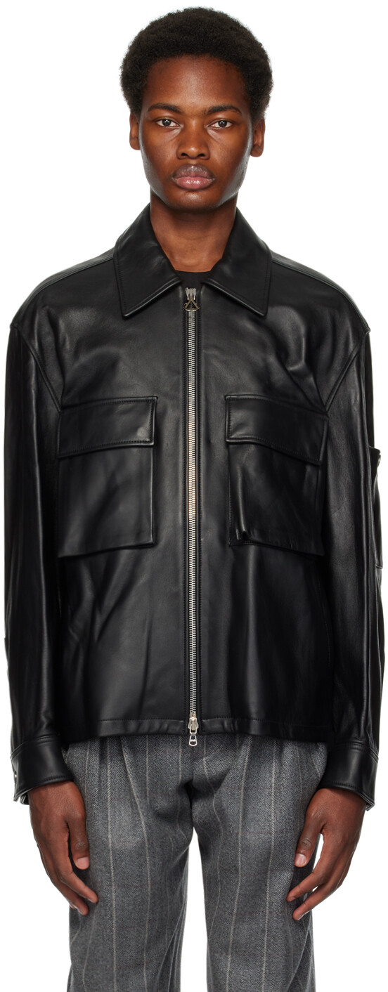 

Черная кожаная куртка на молнии Solid Homme, Черный