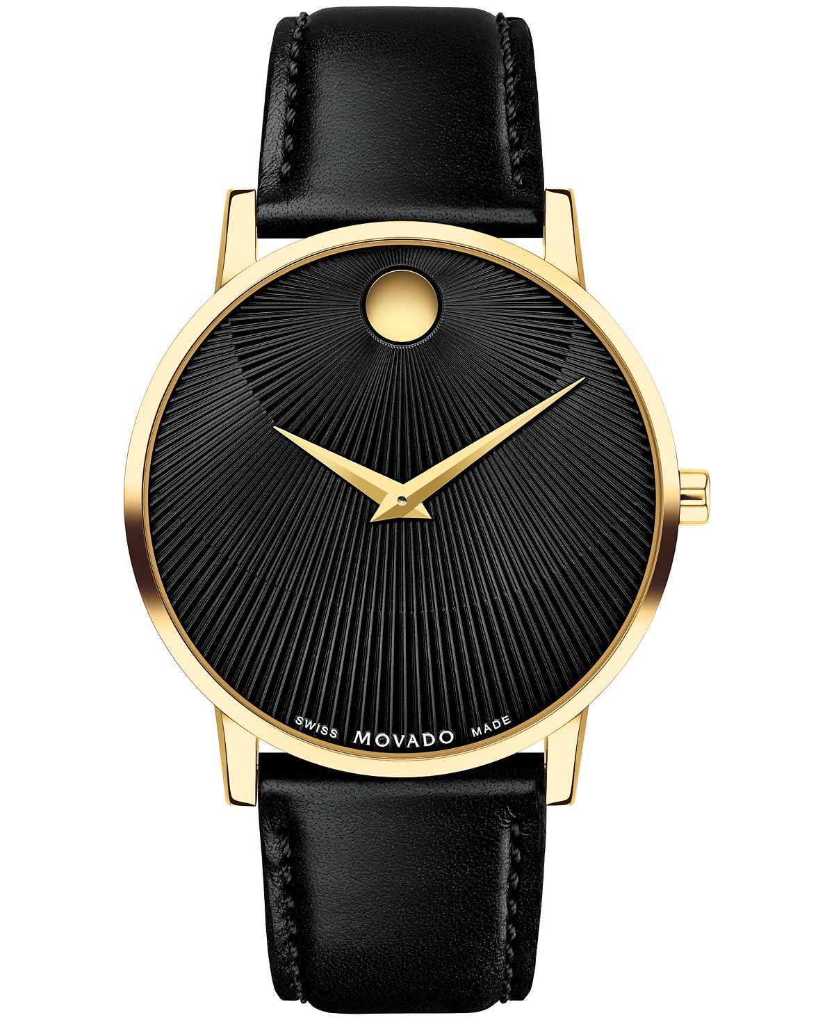 Мужские музейные классические швейцарские кварцевые черные кожаные часы 40 мм Movado