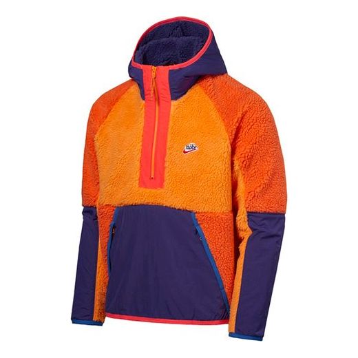 Толстовка Nike Half Zipper Suede Splicing Colorblock Sports Pullover Orange, оранжевый