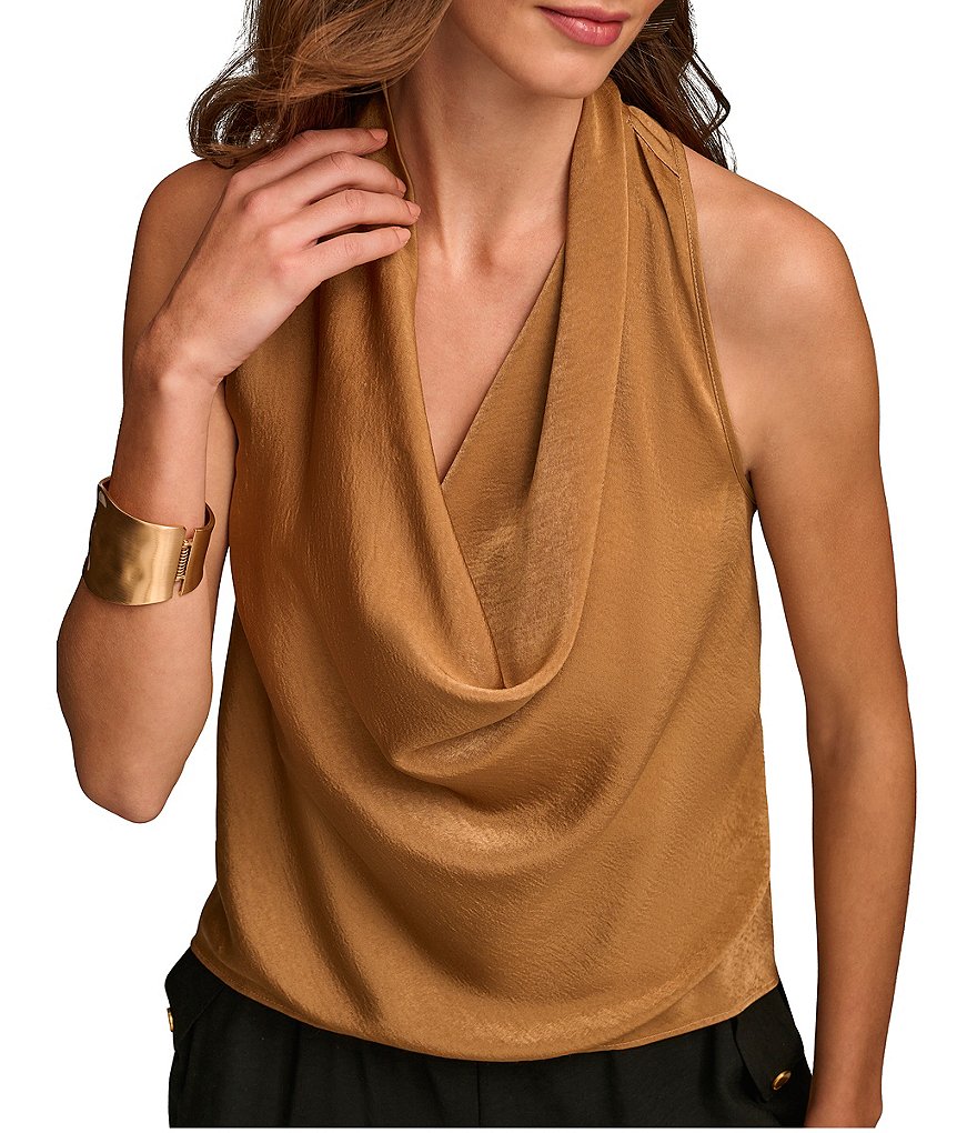 Donna Karan Текстурированная блузка без рукавов с воротником-хомутом и воротником-стойкой, коричневый